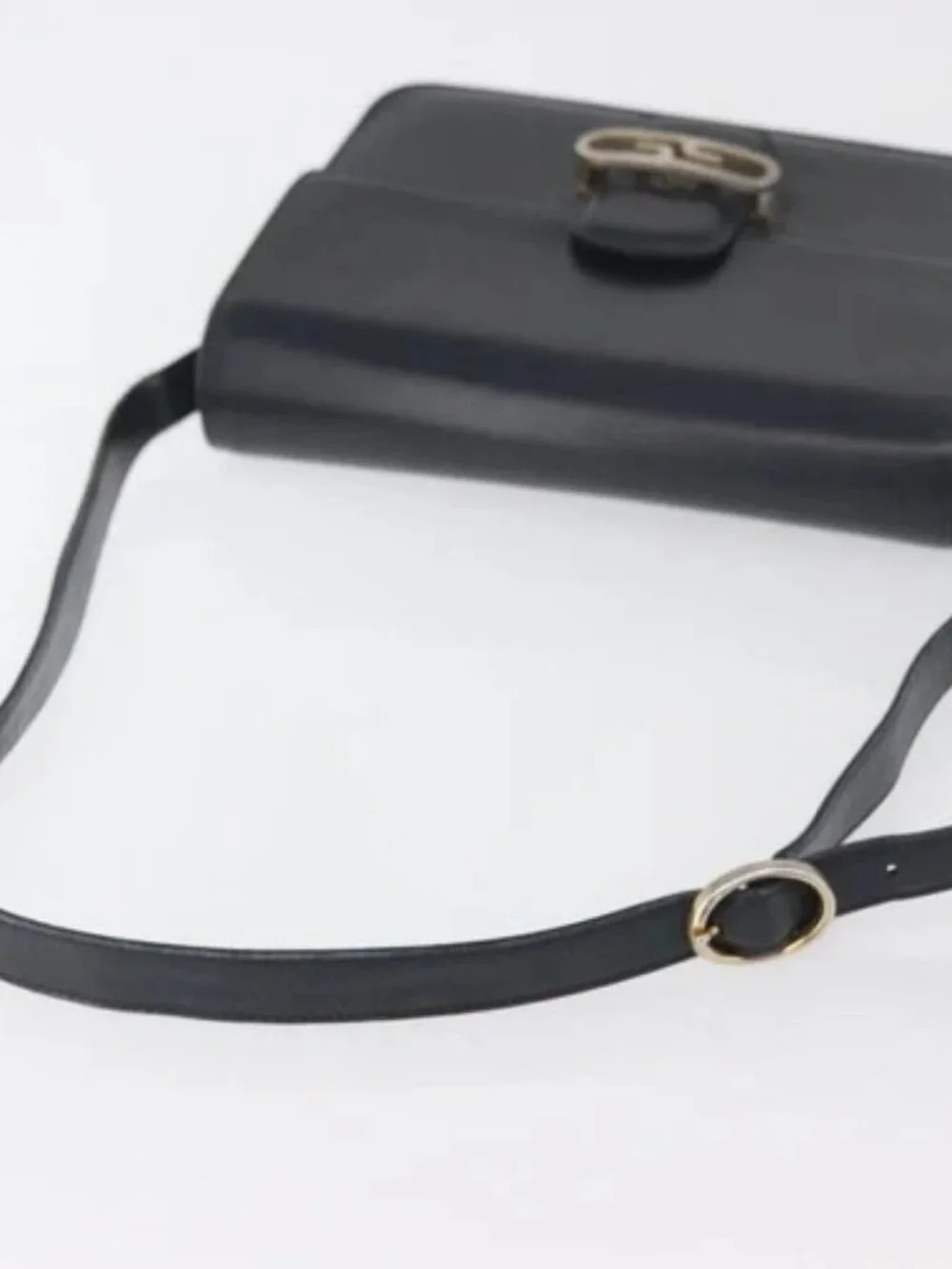 GUCCI Shoulder Bag Leather Navy Gold Auth YKZ288